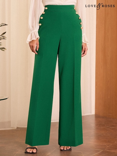 Verde - Buton Militar Love & Roses Evazat Taioare Pantaloni (B98637) | 335 LEI