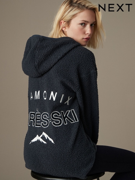Slate Grey Apres Ski Graphic - Outdoor Next Elements Hooded Teddy Borg Quarter Zip Fleece (B98642) | ‏113‏₪