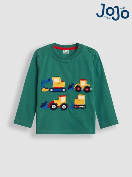 JoJo Maman Bébé Green Construction Vehicle Appliqué Top (B98673) | €30