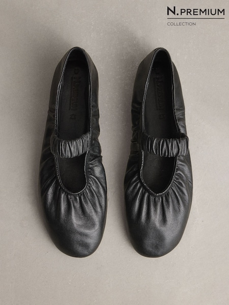 Noir - N. Premium Leather Ruched Mary Janes Shoes