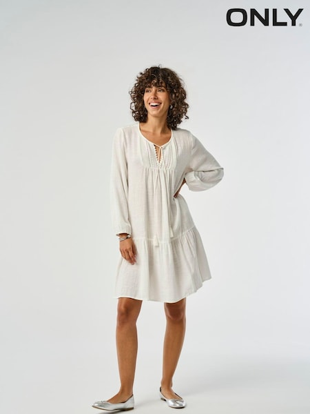 ONLY White Cheesecloth Embroidered Summer Smock Dress (B98697) | €23