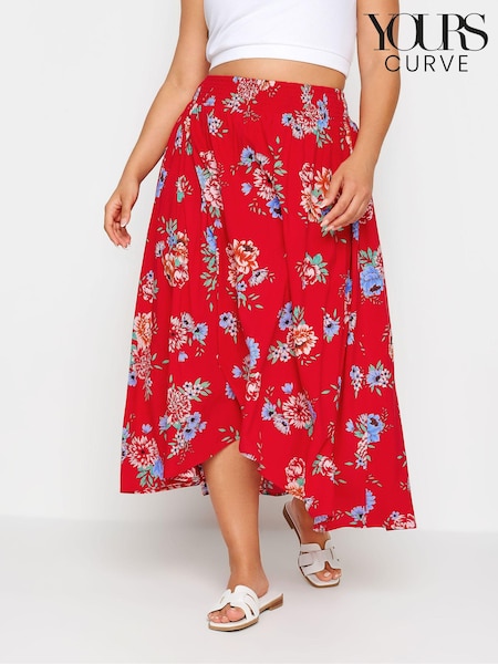 Yours Curve Red Red Floral Print Tulip Skirt (B98744) | €38