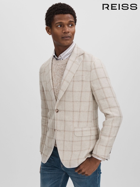 Oscar Jacobson Linen Blend Single Breasted Check Blazer (B98799) | 35 988 грн
