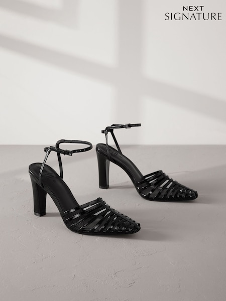 Black Premium Leather Strappy Heels (B98875) | AED140