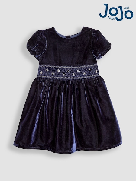 Marineblau/blau - JoJo Maman Bébé Smock Waist Velvet Party Dress (B98899) | 62 € - 70 €