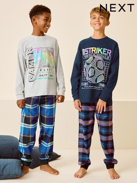 Gamer/Fußball in leuchtenden Farben - 2 Pack Long Sleeve Woven Check Pyjamas (3-16yrs) (B98928) | 25 € - 35 €