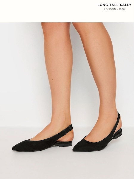 Long Tall Sally Black Flat Point Slingback Shoes (B99061) | AED99
