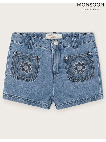 Monsoon Blue Flower 100% Cotton Denim Shorts (B99128) | €13 - €15.50