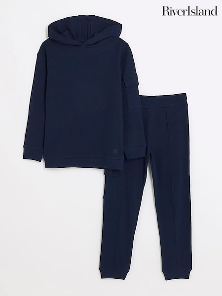 River Island Blue Boys Waffle Hoodie And Cargo Joggers Set (B99162) | €20 - €26