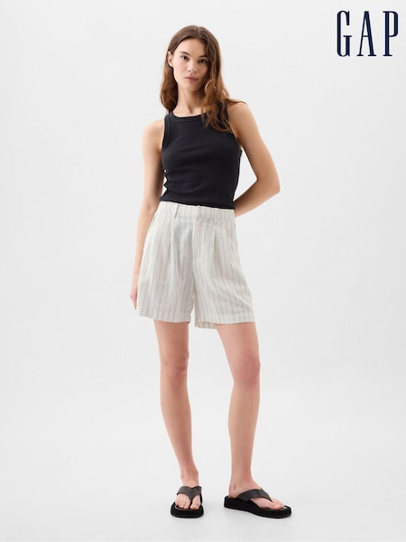 Gap White Stripe High Waisted Linen Blend Pleated Shorts (B99196) | €15.50