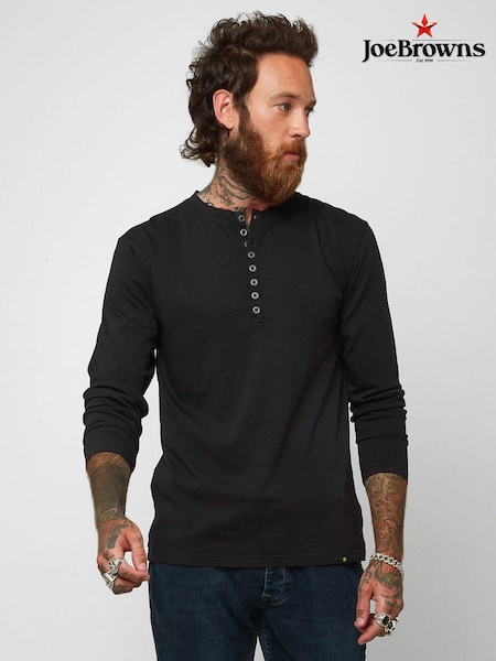 Joe Browns Black 100% Cotton Distinctive Henley Top (B99231) | €46
