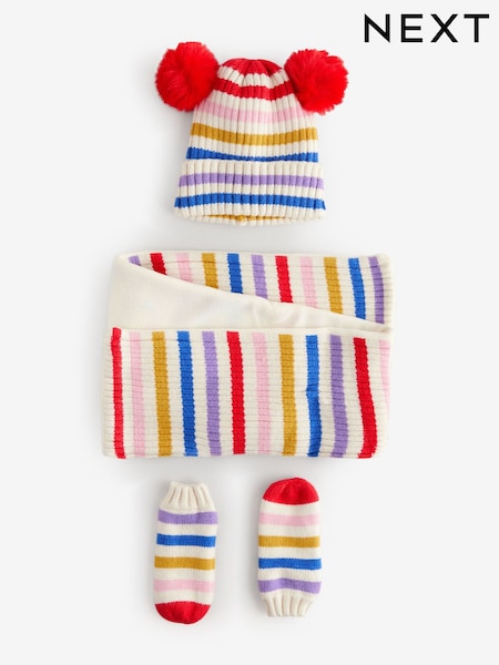 Multi Bright Stripe Pom Pom Hat Mittens And Scarf Set (3mths-6yrs) (B99233) | AED54 - AED58