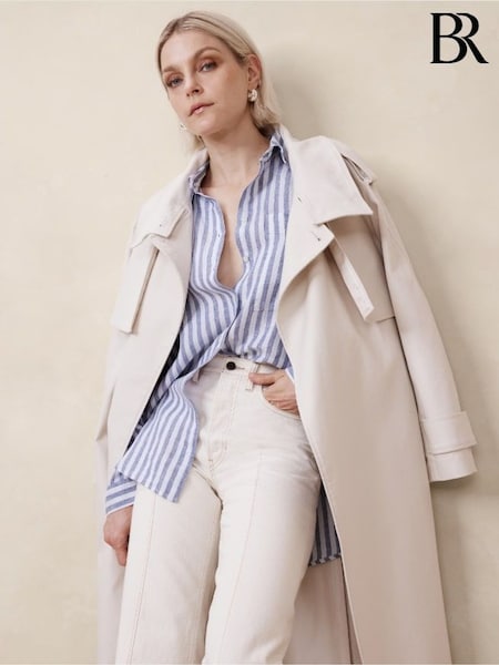 Banana Republic Blue Stripe The Oversized Linen Shirt (B99307) | kr1 356