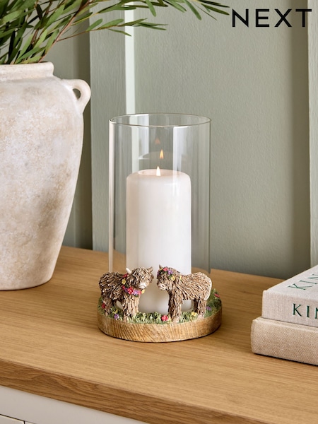 Natural Hamish The Highland Cow Floral Hurricane Candle Holder (B99334) | CA$64