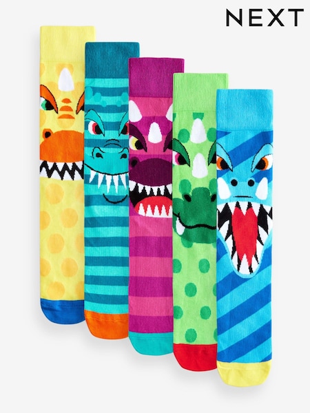 Bright Dinosaur Fun Pattern Socks 5 Pack (B99353) | AED30