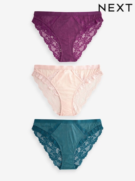 Plum Фиолетовый/морская волна синий/светло-розовый - Lace Trim Knickers 3 Pack (B99407) | €14