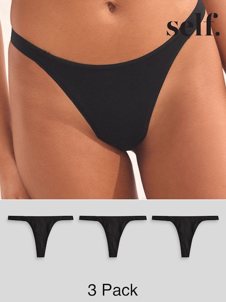 self. Black Thong Cotton Rich Knickers 3 Pack (B99503) | €28