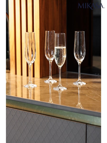 Mikasa Set of 4 Clear Treviso Ribbed Crystal Champagne Flute Glasses (B99557) | €54