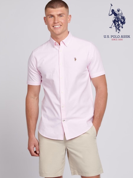 U.S. Polo Assn. Pink Mens Short Sleeve Oxford 100% Cotton Shirt (B99652) | €80