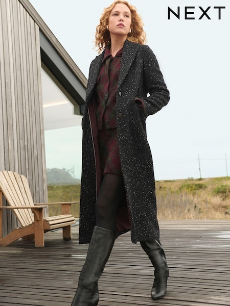 Musta - Textured Revere Collar Coat (B99655) | €117