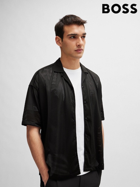 BOSS Black Relaxed-Fit Shirt in Jersey Mesh With Camp Collar (B99659) | €66