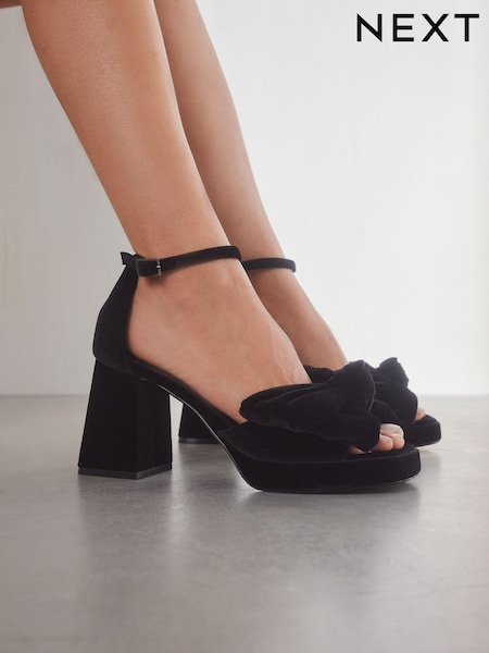 Black Forever Comfort® Platform Flare Bow Sandals (B99663) | 90 QAR