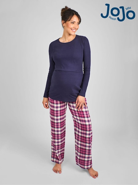 JoJo Maman Bébé Navy Blue Check Maternity And Nursing Pyjamas Set (B99782) | €66