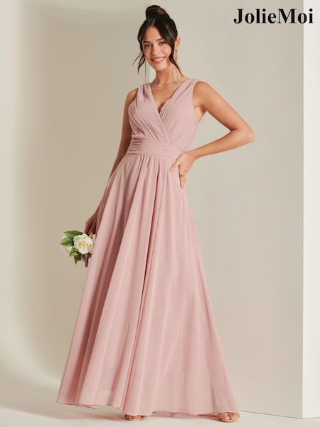 Jolie Moi Mauve Pink Pleated Bodice Chiffon Maxi Dress (B99794) | €121