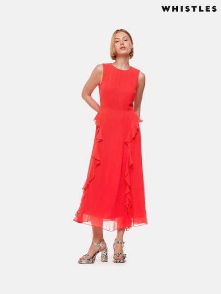 Whistles Red Nellie Frill Detail Midi Dress (B99810) | € 73