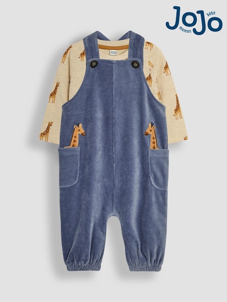 JoJo Maman Bébé Giraffe Applique Velour Dungarees And Top Set (B99817) | 45 €