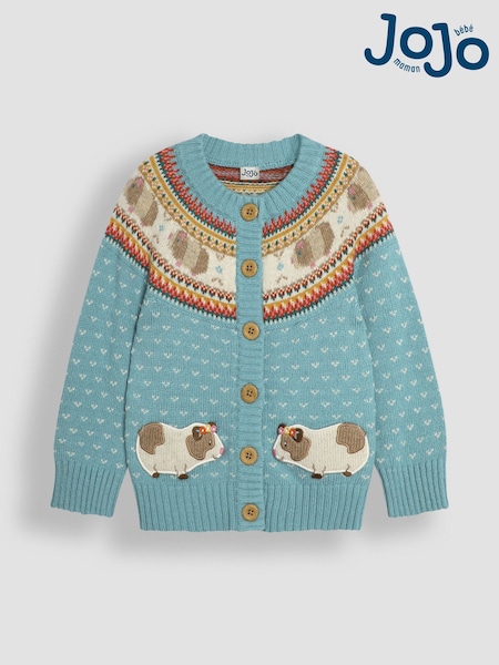 JoJo Maman Bébé Duck Egg Blue Guinea Pig Knit Fair Isle Cardigan (B99860) | €46