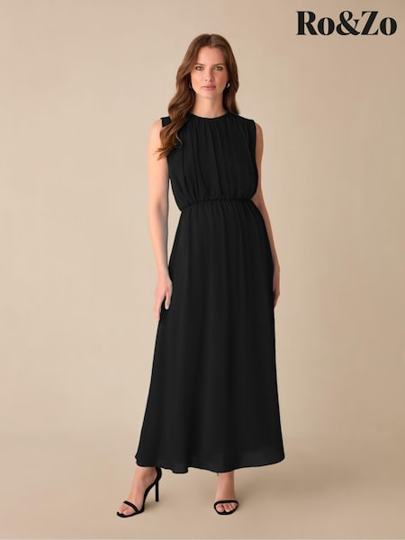 Ro&Zo Black Petite Petite Lucia Gathered Waist Maxi Dress (B99871) | €95