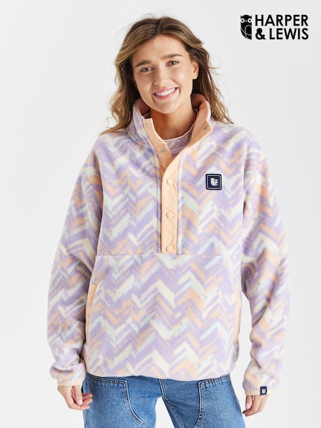 Harper & Lewis Purple Brook Retro Pattern Popper Neck Polar Fleece (B99960) | €23