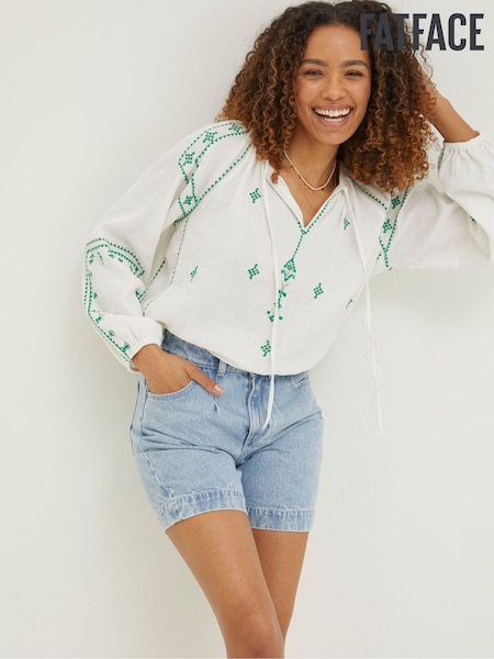 FatFace White Embroidered Dee Blouse (BCJ132) | €30