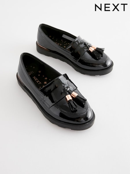 Black Rose Gold Standard Fit (F) School Tassel Loafers (C00126) | €38 - €48
