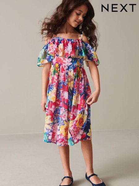 Rosa geblümt - Cold-Shoulder Party Dress (3-16yrs) (C00144) | 20 € - 25 €
