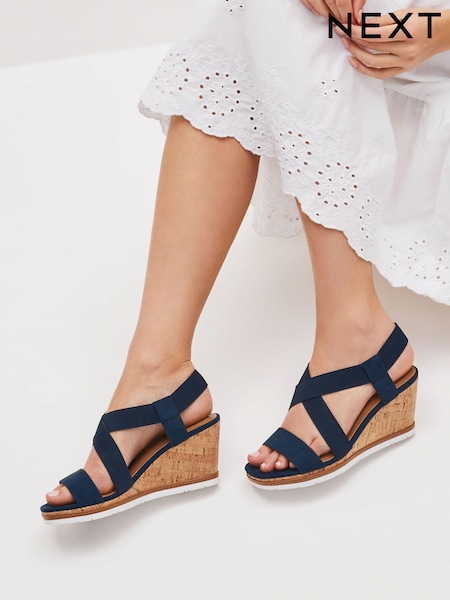 Bleu marine - Chaussures compensées à brides croisées élastiques Forever Comfort® (C00553) | € 5