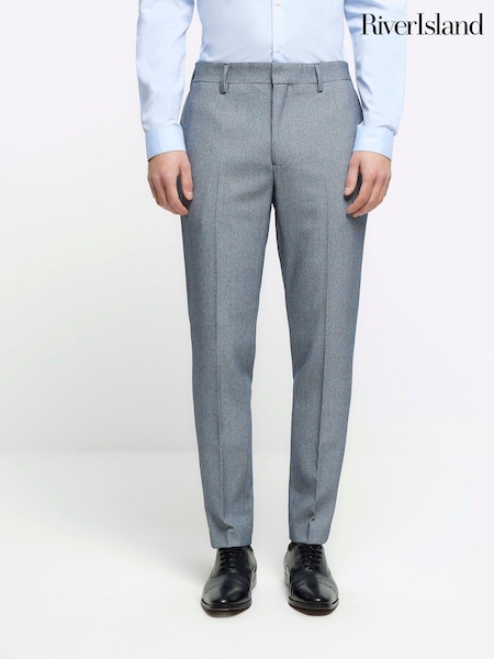River Island Blue Skinny Fit Houndstooth Suit Trousers (C00857) | €31