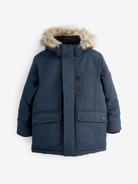 Navy Blue Shower Resistant Faux Fur Parka Coat (3-16yrs) (C00909) | €18.50 - €24