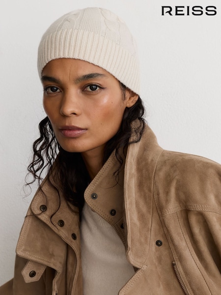 Crema - Reiss Rachel Wool-blend Cable-knit Beanie With Cashmere