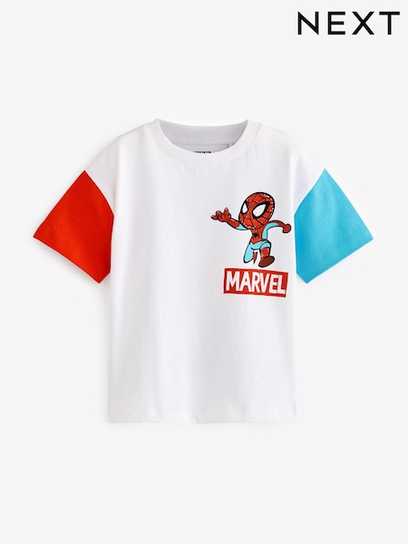 Marvel Weiß/Rückenprint in Rot - Colourblock Short Sleeve License T-Shirt (9mths-8yrs) (C01217) | 5 € - 6 €