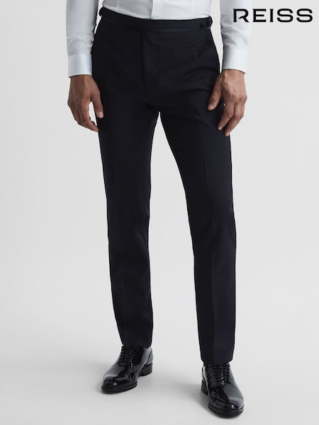 Reiss Navy Poker Standard Trim Modern Fit Tuxedo Trousers (C01243) | 1,014 QAR