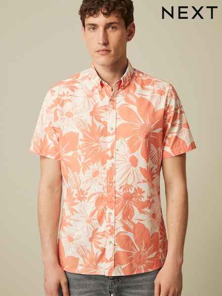 Orange Hawaiian Printed Short Sleeve Shirt (C01374) | €6