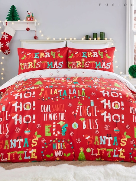 Fusion Red Santa's Little Helper Christmas Duvet Cover and Pillowcase Set (C01540) | 99 QAR - 173 QAR