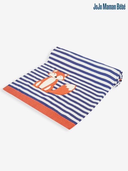 JoJo Maman Bébé Navy Stripe Fox Appliqué Shawl (C01603) | €41