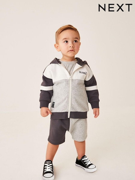 Black/White/Grey Colourblock Zip Through Hoodie and Shorts Set (3mths-7yrs) (C01635) | €20 - €23