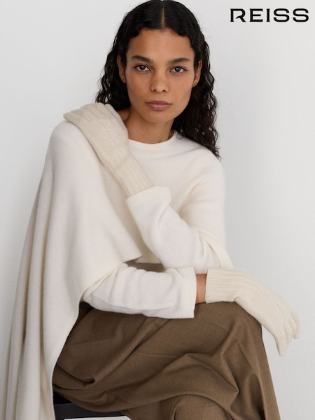 Крем - Reiss Lucinda Wool-blend Cable-knit Gloves With Cashmere