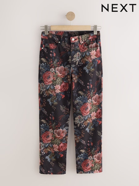 Black Tapestry Floral - Authentic High Rise City Straight Leg Jeans
