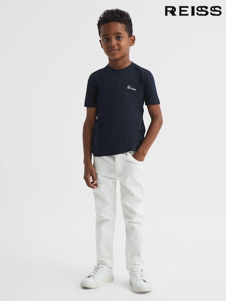 Reiss Navy/White Todd 9-12 yrs Logo-Embroidered Cotton Jersey T-shirt (C01934) | €10