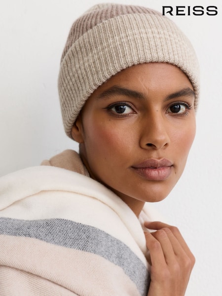 Neutral - Reiss Freya Wool-blend Striped Rib-knit Beanie